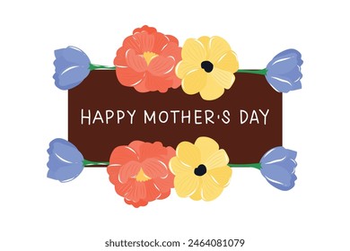 brown wood banner on happy mother day with flower wreath. Happy mother day celebration. banner layout design