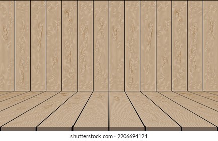 Brown wood blank room wall and floor stage background vector illustration.