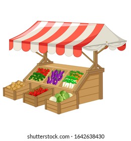 Brown Wood Fruit And Vegetable Food Stall Cartoon