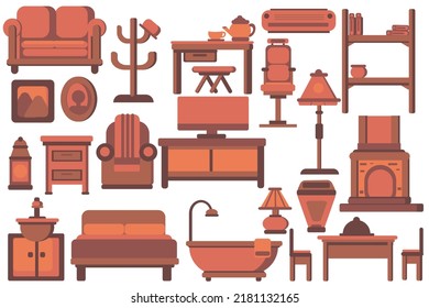 brown wood furniture element set flat style