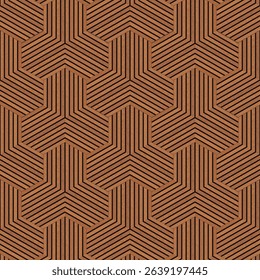Brown wood grain in the image is a modern and seamless geometric arrangement. Three-dimensional texture, luxury, modern style, suitable for parquet floors, walls, wallpapers, doors, room dividers.
