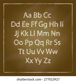 Brown Wood school desks set and hand-drawn chalk alphabet art