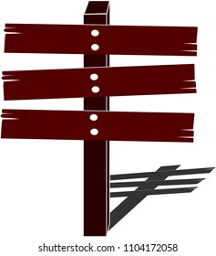 Brown wood sign for text with shadow on wall , illustration vector.