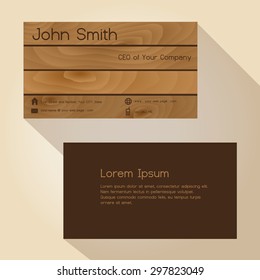 brown wood simple business card design eps10