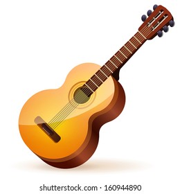 brown wooden acoustic guitar on white background