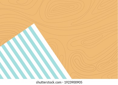 Brown wooden background, kitchen table with towel. Vector illustration in the style of flat ley with a tektile element. Perfect for trips to a textile store, restaurant, or cooking classes