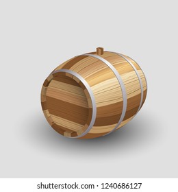 Brown Wooden barrel for whiskey, wine, beer on gray background. Vector illustration.jpg