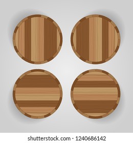 Brown Wooden barrel for whiskey, wine, beer on grey background. The view from the top. Vector illustration.
