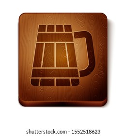 Brown Wooden beer mug icon isolated on white background. Wooden square button. Vector Illustration