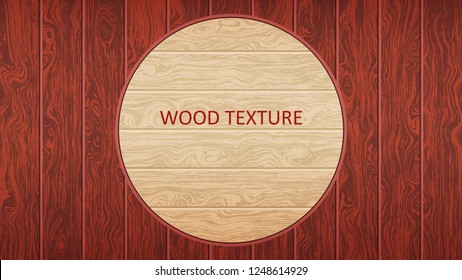 Brown wooden board. Woody oak texture. The form of parquet, laminate flooring, furniture. Grunge colored wood background. Vector illustration. Template for design decoration.