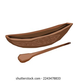 Brown wooden boat vector illustration isolated on plain white background. Simple flat colored transportation drawing with cartoon art style without outlines.