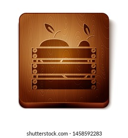 Brown Wooden box for fruits and vegetables icon isolated on white background. Wooden square button. Vector Illustration