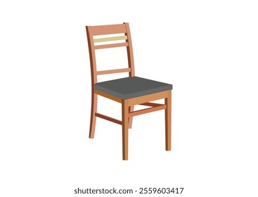 Brown wooden chair with backrest and soft beige seat. Furniture for dining room. Flat vector design.Wooden brown chair emoji vector.Wooden comfortable chair isolated on white. Old style vintage wooden