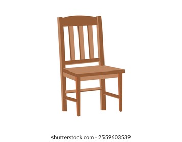 Brown wooden chair with backrest and soft beige seat. Furniture for dining room. Flat vector design.Wooden brown chair emoji vector.Wooden comfortable chair isolated on white. Old style vintage wooden