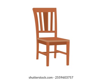 Brown wooden chair with backrest and soft beige seat. Furniture for dining room. Flat vector design.Wooden brown chair emoji vector.Wooden comfortable chair isolated on white. Old style vintage wooden