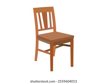 Brown wooden chair with backrest and soft beige seat. Furniture for dining room. Flat vector design.Wooden brown chair emoji vector.Wooden comfortable chair isolated on white. Old style vintage wooden