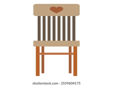 Brown wooden chair with backrest and soft beige seat. Furniture for dining room. Flat vector design.Wooden brown chair emoji vector.Wooden comfortable chair isolated on white. Old style vintage wooden