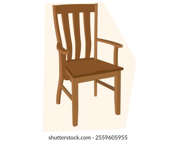 Brown wooden chair with backrest and soft beige seat. Furniture for dining room. Flat vector design brown chair emoji Wooden comfortable chair isolated on white. Old style vintage wooden chair 