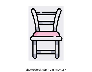 Brown wooden chair with backrest and soft beige seat. Furniture for dining room. Flat vector design brown chair emoji vector.comfortable chair isolated on white. Old style vintage wooden chair 