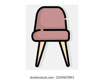 Brown wooden chair with backrest and soft beige seat. Furniture for dining room. Flat vector design brown chair emoji vector.comfortable chair isolated on white. Old style vintage wooden chair 