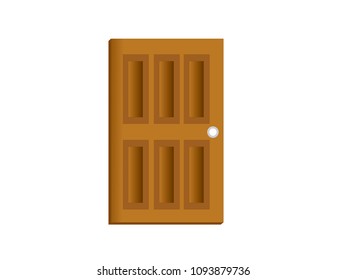 Brown Wooden Closed Door - Vector Image