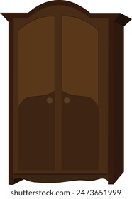 Brown wooden cupboard isolated art. almirah design. Drawer dresser cupboard waredrobe vector illustration 