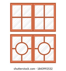 Brown wooden double windows flat design
