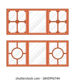 Brown wooden double windows flat design