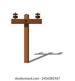 Brown wooden electric pole icon flat vector design