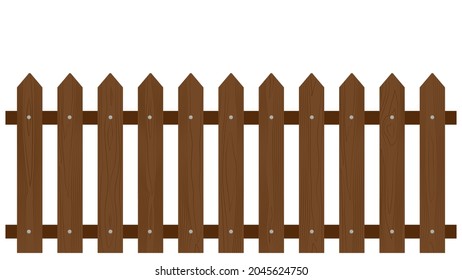 Brown wooden fence isolated on white background with parallel plank old. Vector illustration