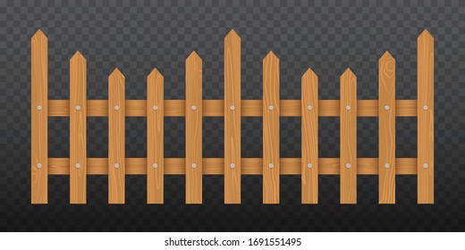 Brown wooden fence. Vector illustration isolated on transparent background