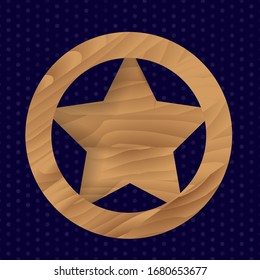 Marco de madera marrón en forma de estrella. Ilustración de material vectorial para tarjeta