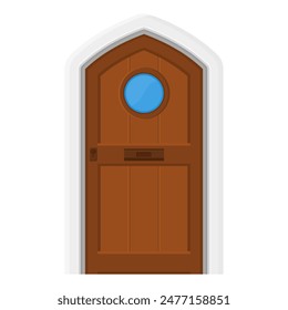 Brown Wooden Front Door Illustration. Closed Door Icon. Exterior House Door Vector.