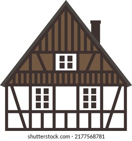 Brown wooden half-timbered house. Flat facades vector illustration