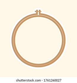 Brown wooden hoop for embroidery.  Cross Stitch Hoop Icon, Frame Hoop For Needle Work, Embroidery Hoop Vector Art Illustration