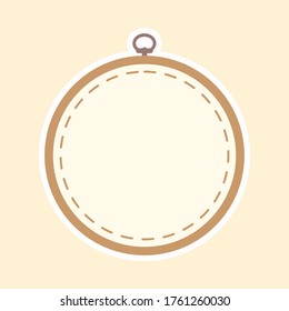 Brown wooden hoop for embroidery.  Cross Stitch Hoop Icon, Frame Hoop For Needle Work, Embroidery Hoop Vector Art Illustration