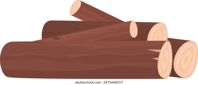 Brown wooden logs graphic illustration art. Cut tree trunks isolated white background. Chopped firewood graphic style uses fuel, lumber