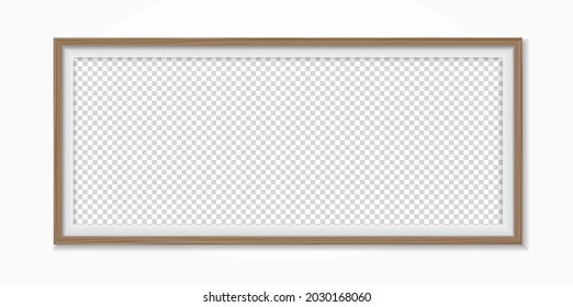 Brown wooden rectangle frame with soft shadow for text or picture is on white background