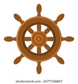 Brown Wooden Ship Rudder Icon. Vector Rudder of Adventure Sailing Ship.