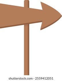 Brown wooden signpost with a right-pointing arrow, featuring a simple design with a pointed tip, typically used for navigation or direction in parks, trails, or roads.