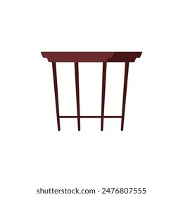 Brown wooden simple table on four legs for cosmetics and perfumes. A convenient interior element for a dressing room. Vector illustration isolated on white background.