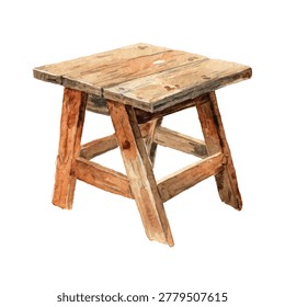 Brown wooden stool with four legs