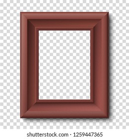 Brown wooden vintage frame isolated on transparent background. Vector illustration.