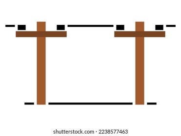 Brown wooden voltage power electric pole transmit electricity on white background flat vector icon design.
