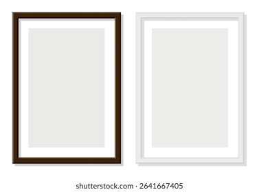 Brown wooden and white photo frames on transparent background clean vertical mockup design contrast decor element classic gallery presentation for artwork interior modern minimalist layout