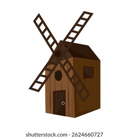 Brown wooden windmill house. Vector illustration