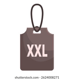 Brown xxl clothing size tag icon hanging on black string, indicating garment dimensions