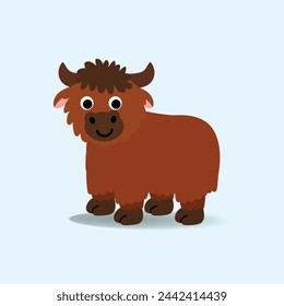 Brown yak vector illustration.Happy yak cartoon 