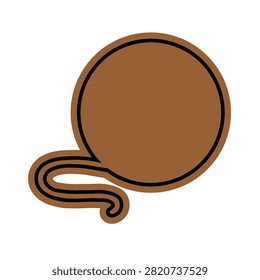Brown yarn ball with curled string and black outline. 