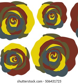 Brown and yellow abstract flowers. Seamless pattern. Vector watercolor background.